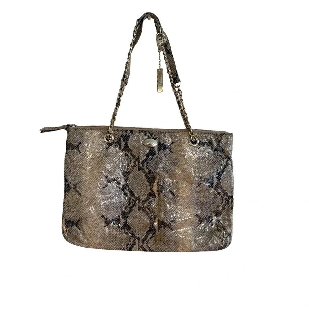DKNY Python Golden Leather Shoulder Purse Bag Crossbody Snakeskin Chain NEW
